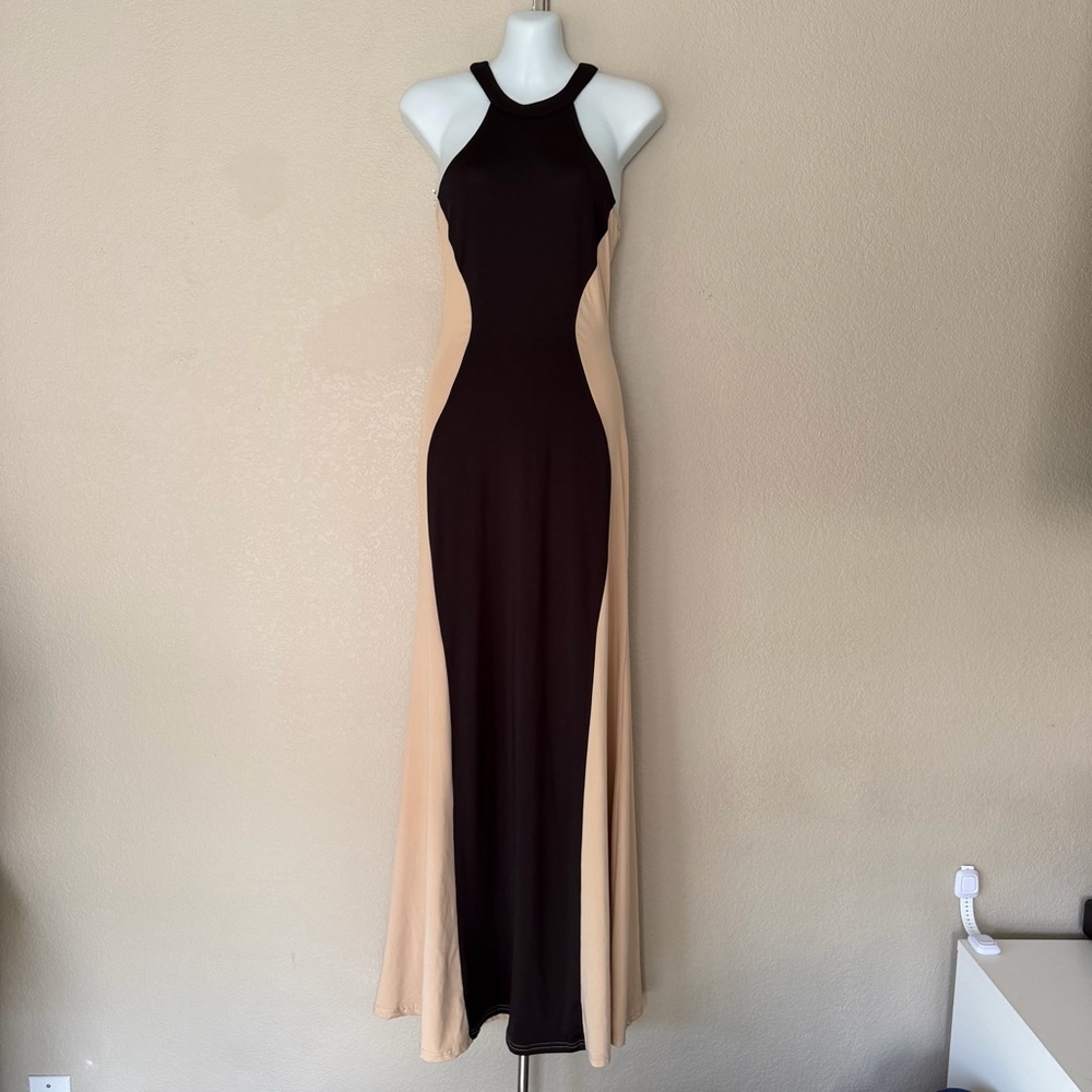 Nice-Forever Women’s Halter Maxi Dress Black Beige Bodycon Formal Evening S‎